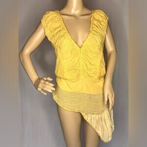 Kai Moon Yellow Asymmetrical Top – Natural Fabric M Tie-Back